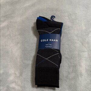 Cole Haan Men's Black and Blue Patterned Crew Socks
